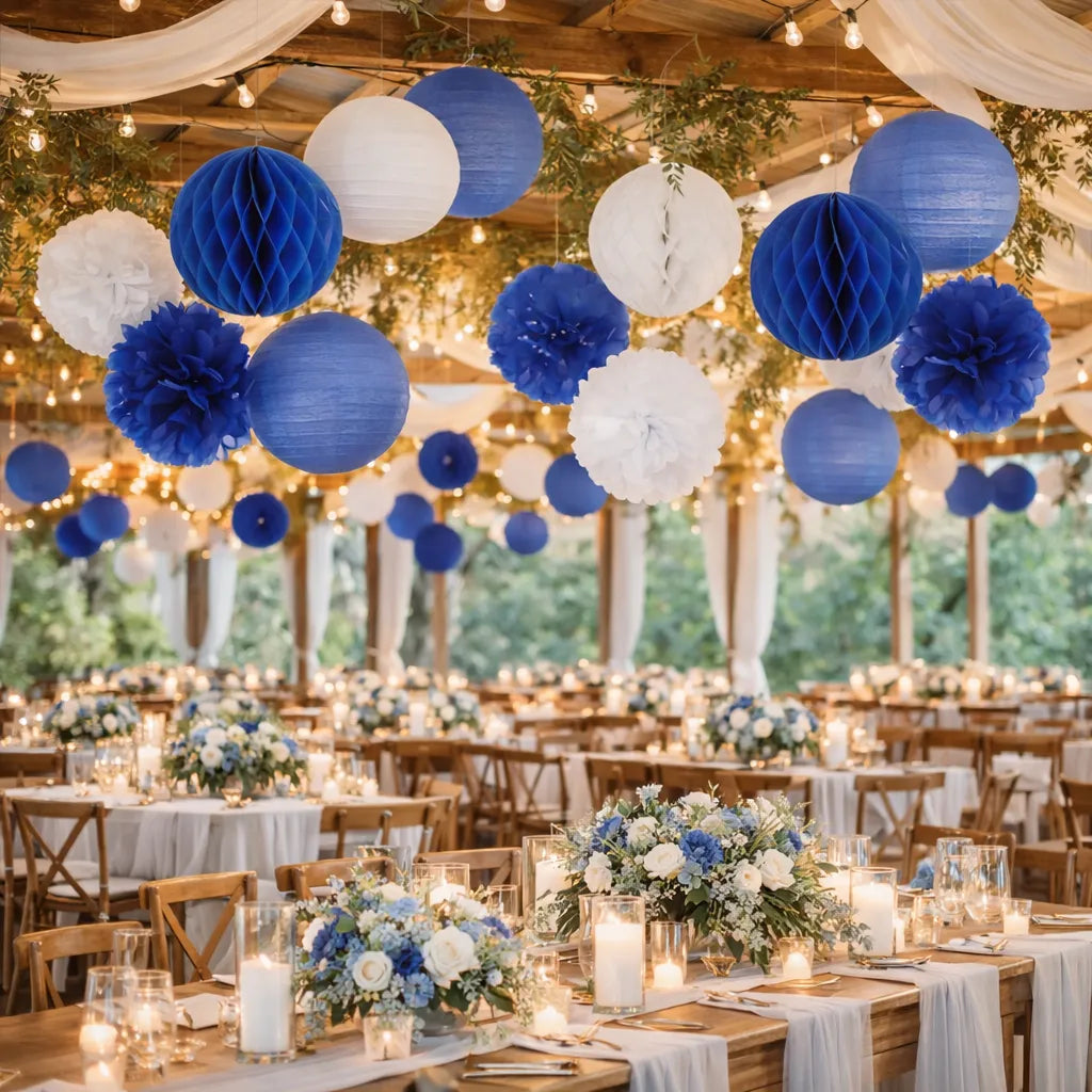 Lot de Lampions en Papier Bleu