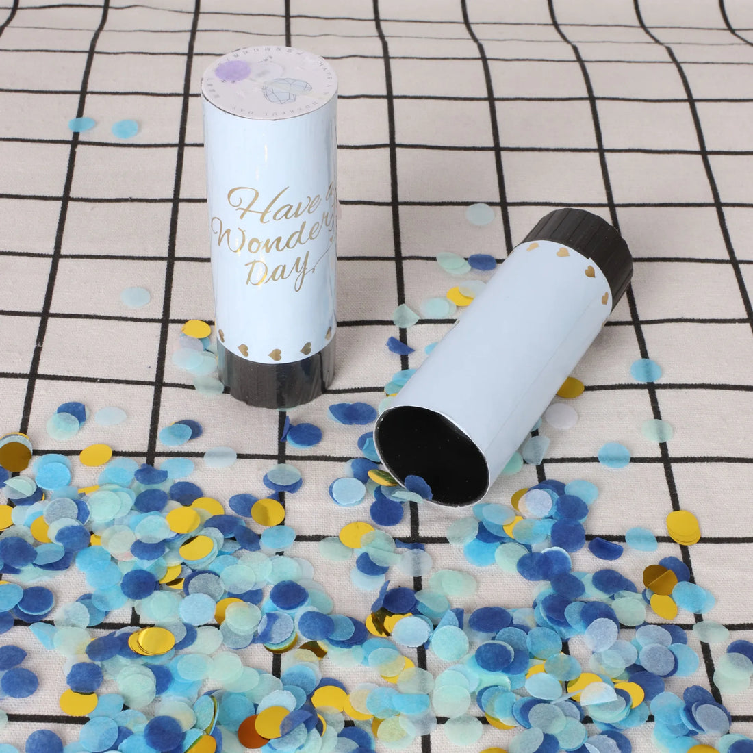 Lot de Lanceurs à Confettis Bleus et Dorés Festifs