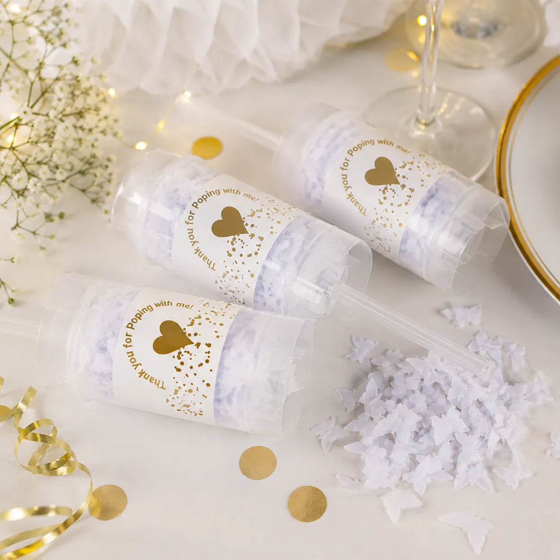 Lot de Lanceurs à Confettis Papillons Blancs Minimaliste