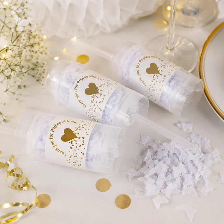 Lot de Lanceurs à Confettis Papillons Blancs Minimaliste