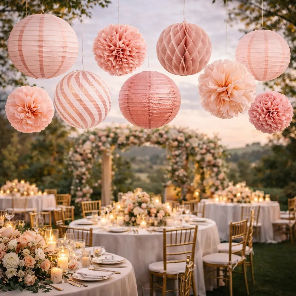 Lot de Lanternes Décoratives Aux Nuances Rose