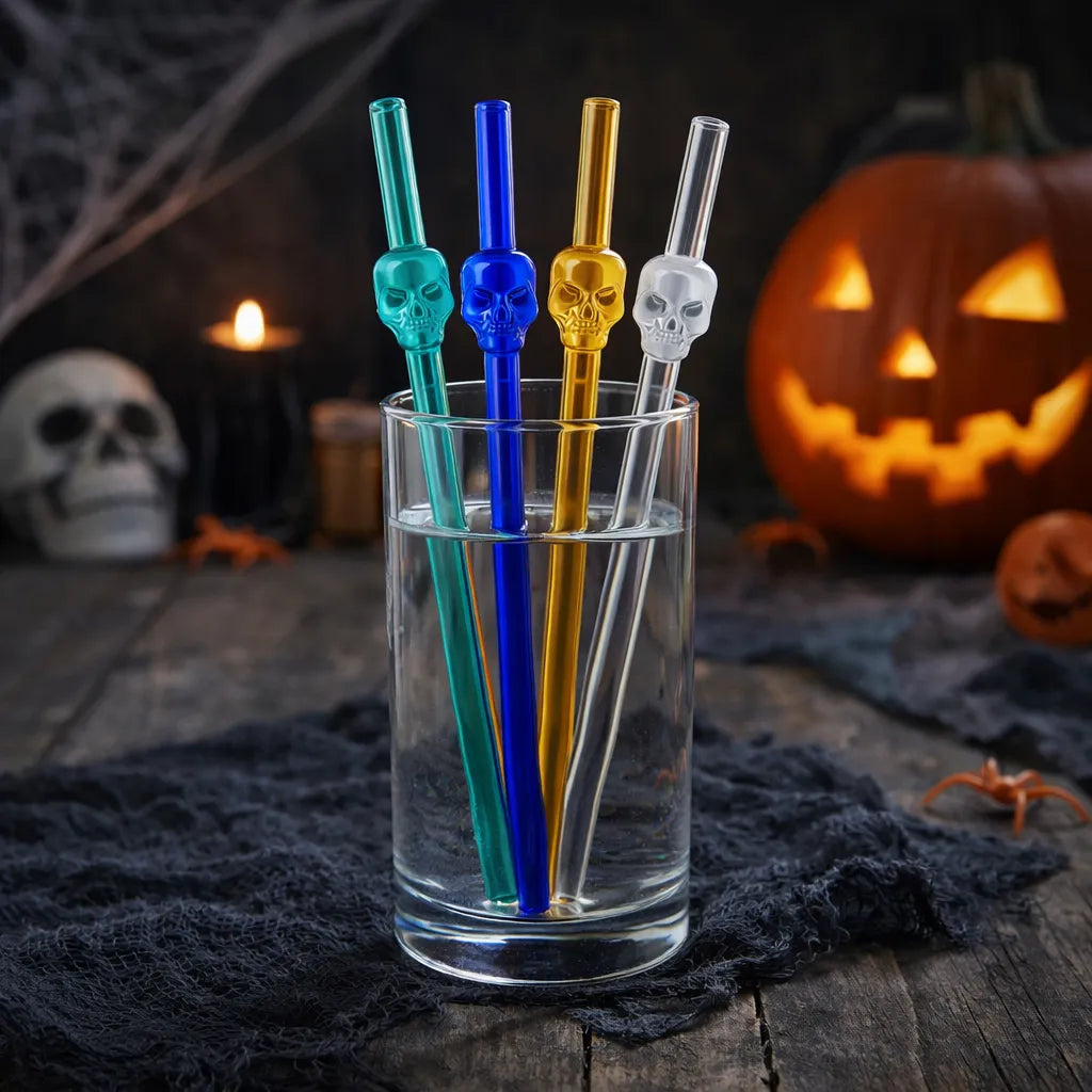 Lot de Pailles en Verre Crâne Halloween