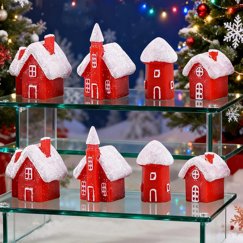 Lot de Petites Maisons Rouge de Noël