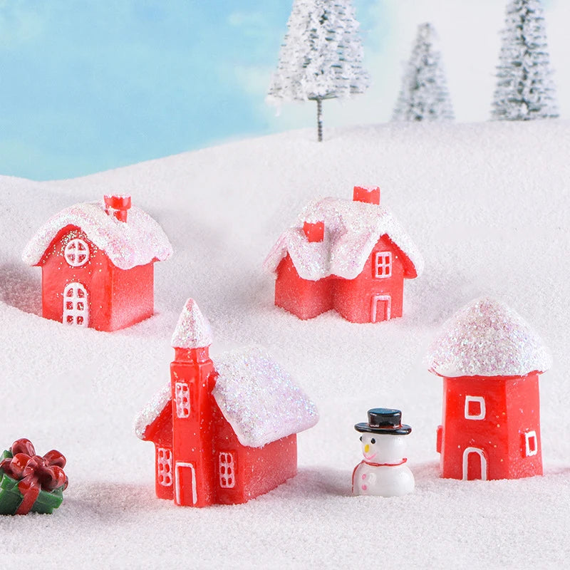Lot de Petites Maisons Rouge de Noël en Résine 