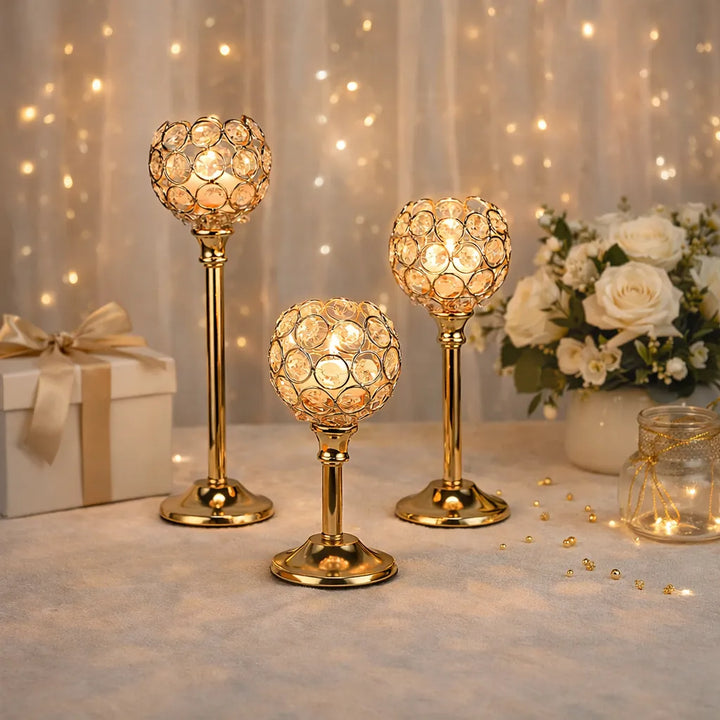 Lot de Photophores Dorés sur Pied Design