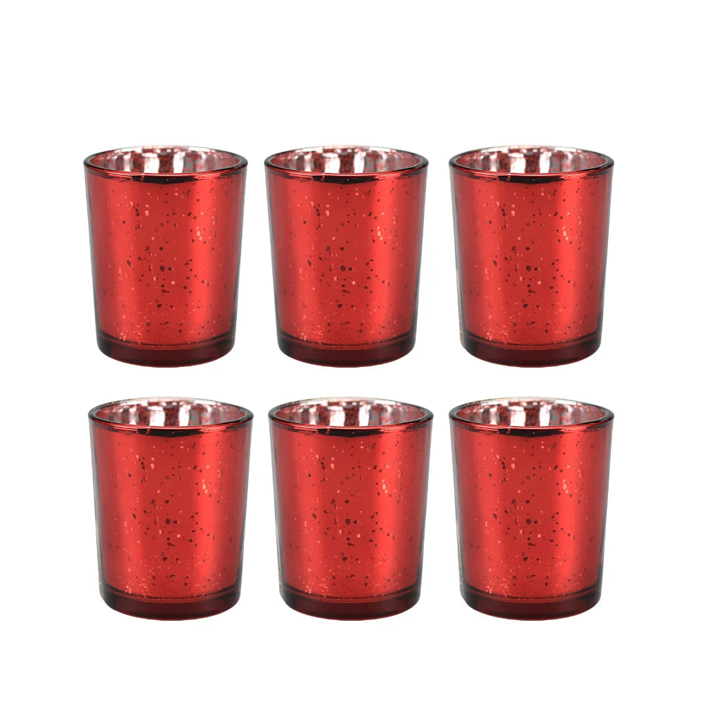 Lot de Photophores en Verre Rouge Noël