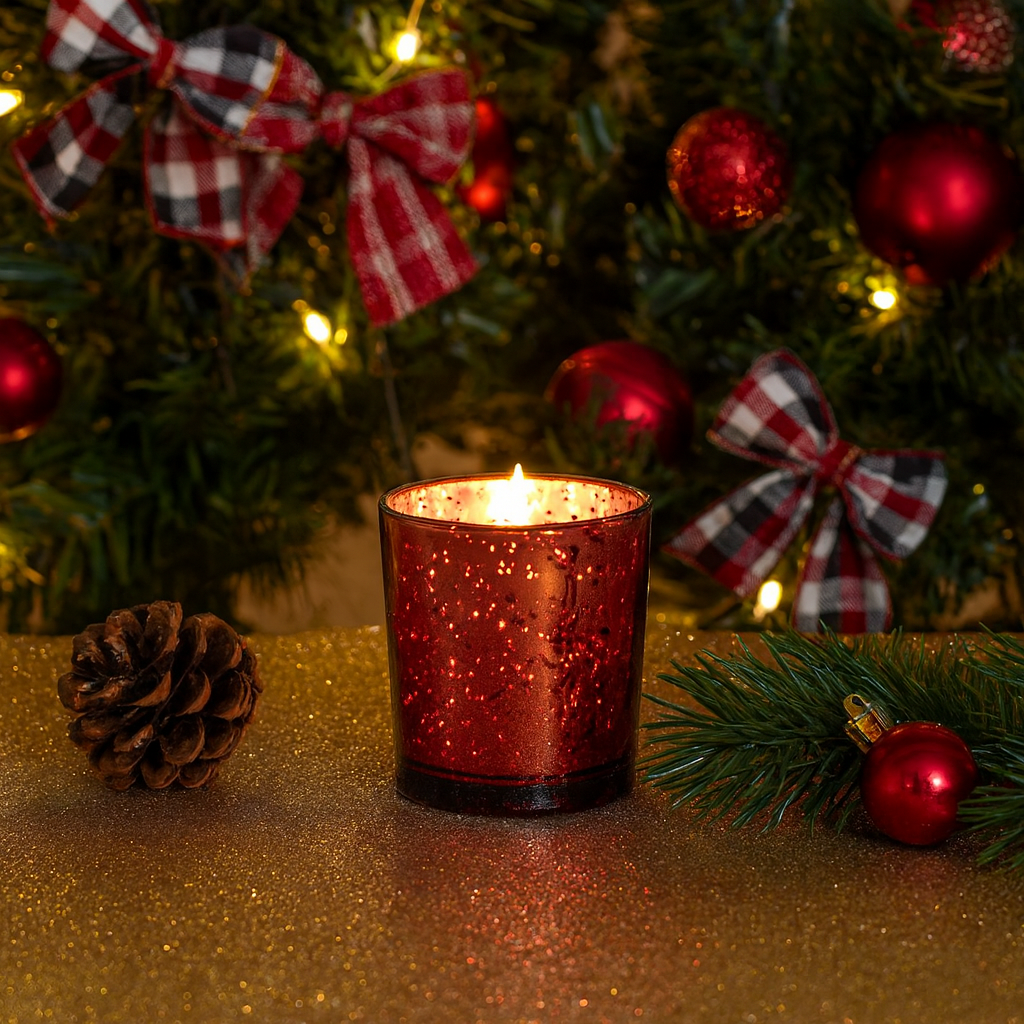 Lot de Photophores en Verre Rouge Noël chic