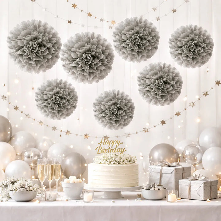 Lot de Pompons en Papier de Soie Gris