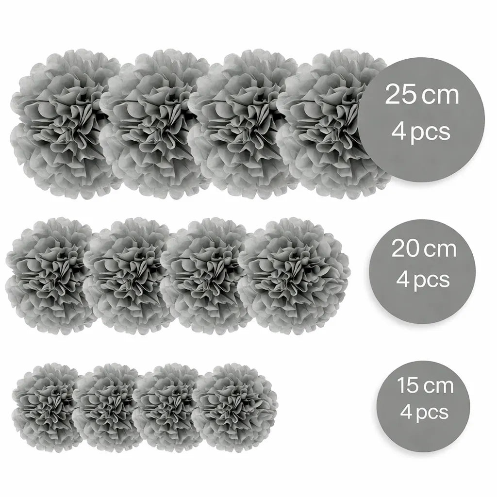 Lot de Pompons en Papier de Soie Gris Chic