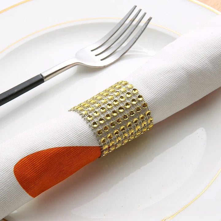 Lot de Ronds de Serviettes Mariage à Strass Dorés