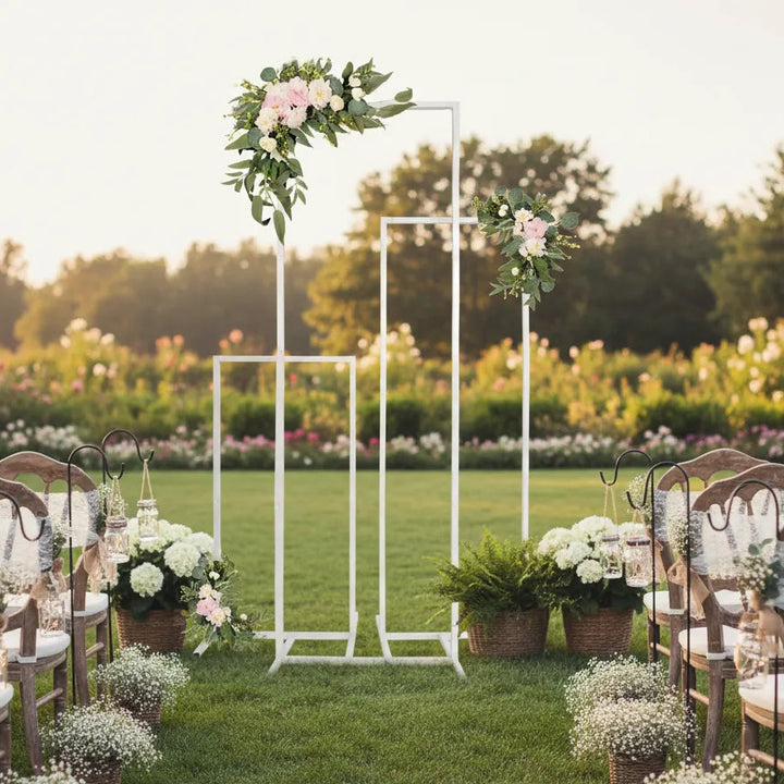 Lot de Supports Arc Mariage Blancs Rectangulaires Romantique