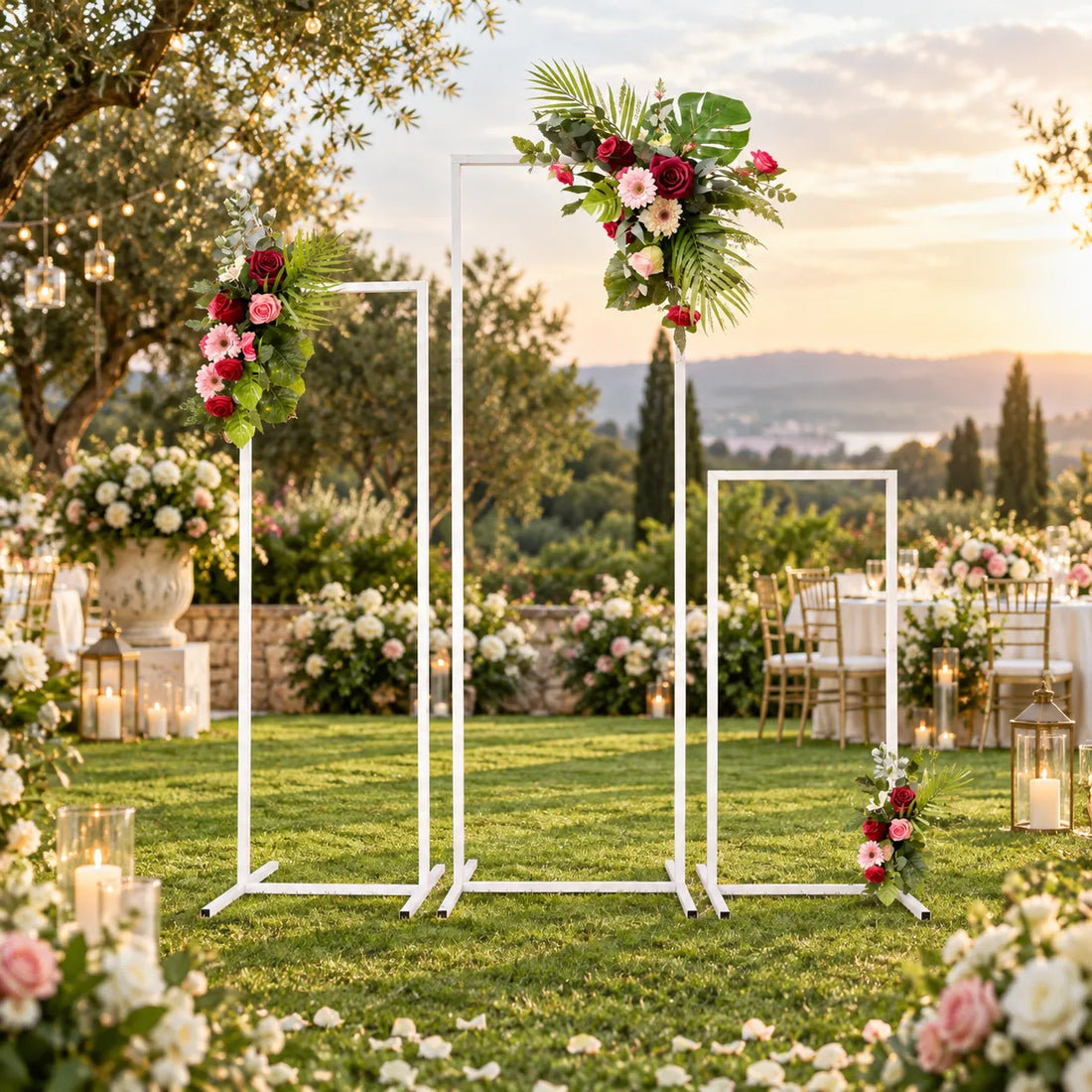 Lot de Supports Arc Mariage Blancs Rectangulaires stylé