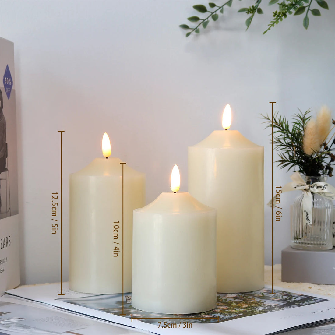 Lot de Trois Bougies Mariage Led décoratif