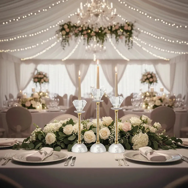 Lot de bougeoirs transparents dorés classe