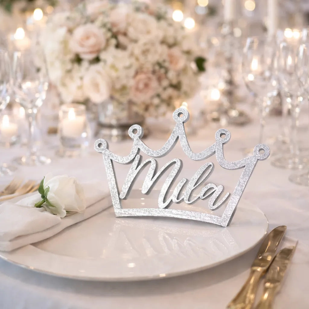 Marque Place Personnalisé en Bois Argenté Pailleté