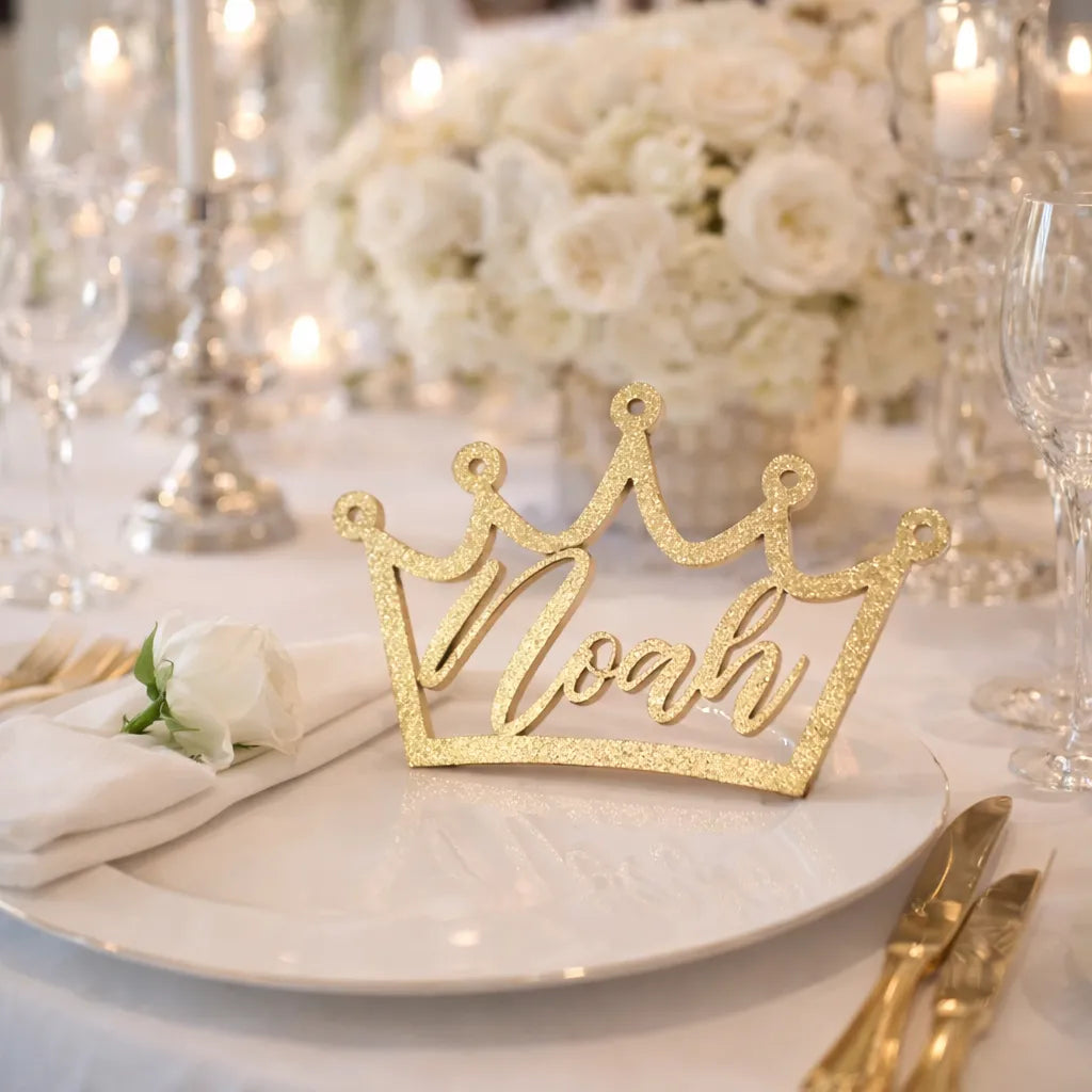 Marque Place Personnalisé en Bois Doré Pailleté