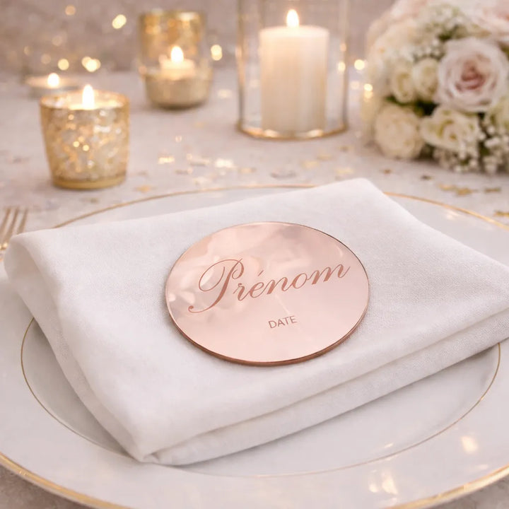 Marque Place Rond Rose Miroir Personnalisable