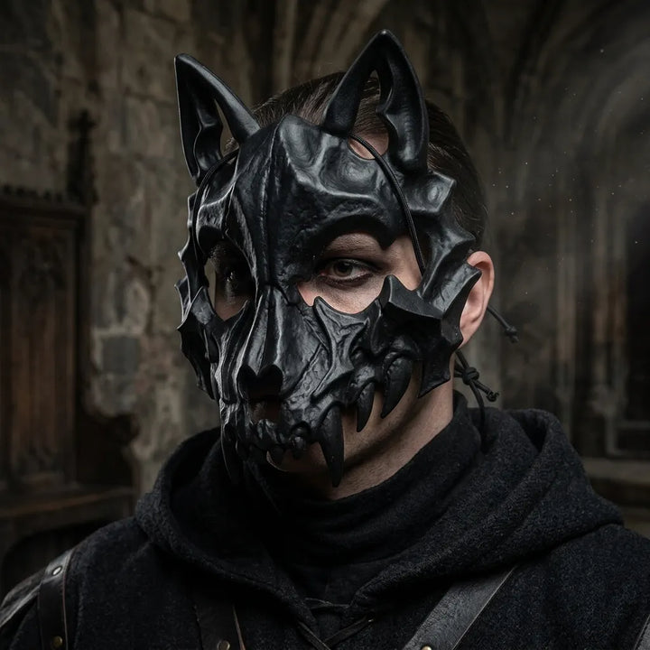 Masque Loup Effrayant Noir Unique