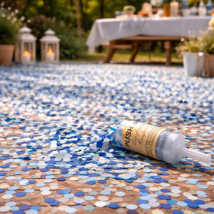 Mini Canon Push Up Confettis Bleus