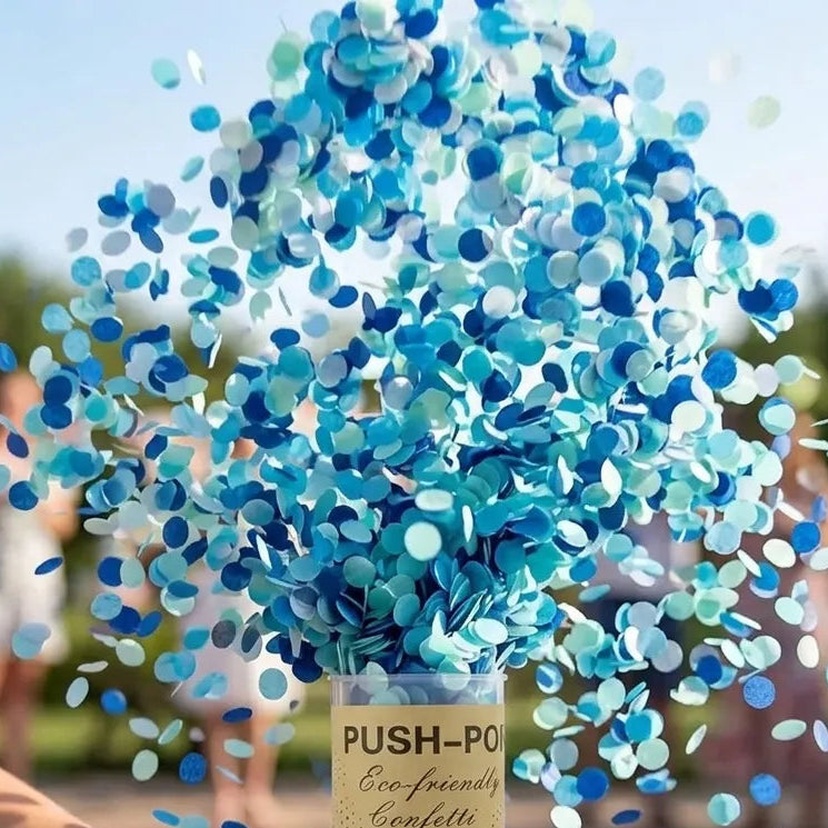 Mini Canon Push Up Confettis Bleus léger