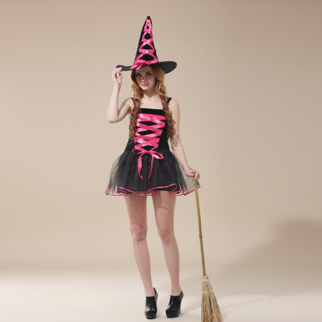 Mini Robe de Sorcière à Dentelle avec Chapeau