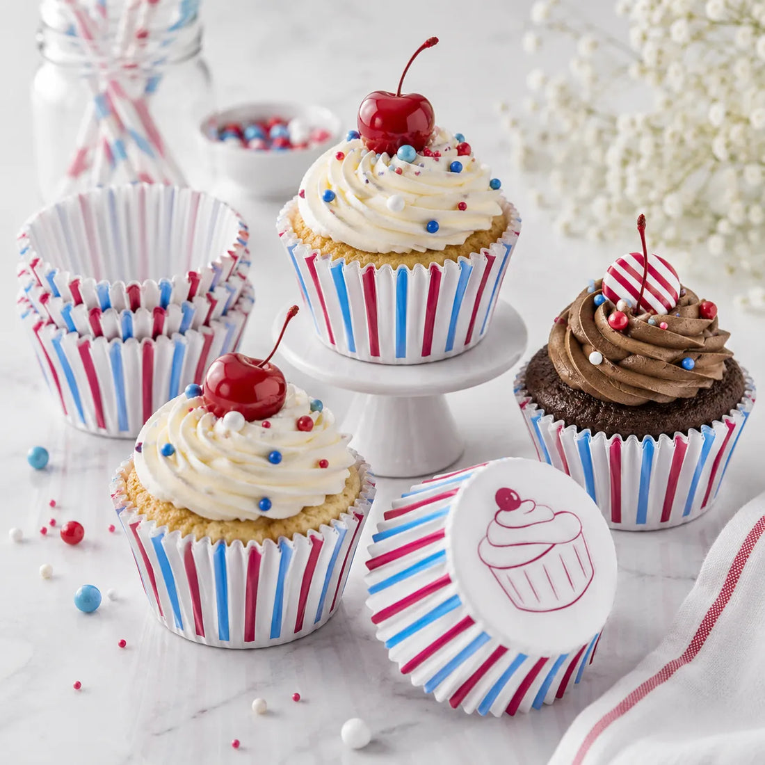Moule Cupcake en Papier Bleu Blanc Rouge 