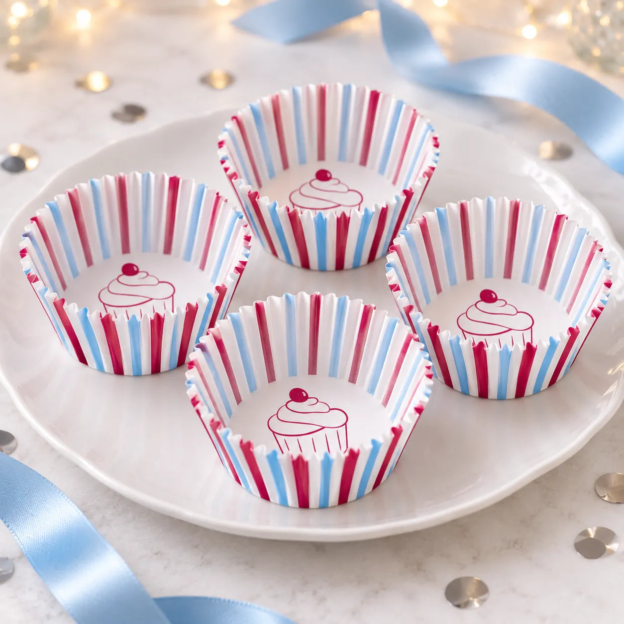 Moule Cupcake en Papier Bleu Blanc Rouge classe