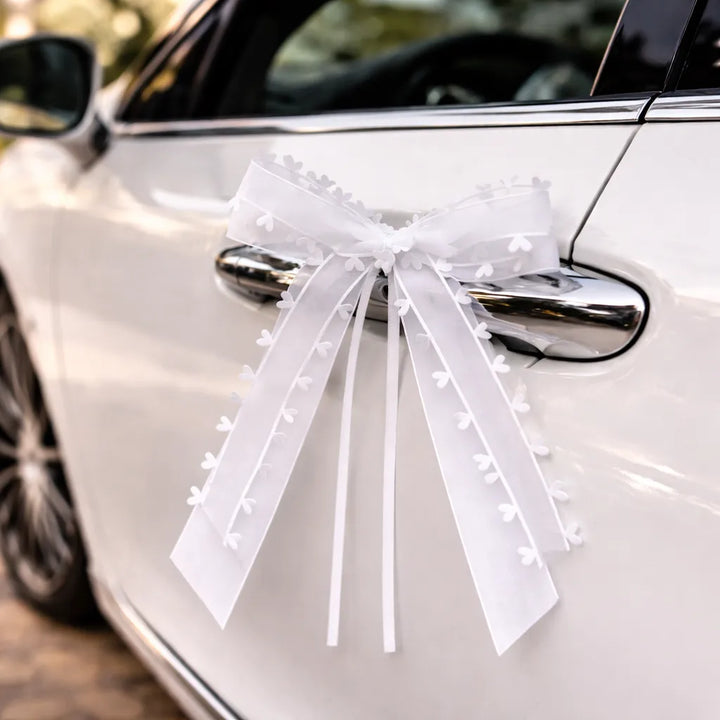 Nœud Blanc Minimaliste Voiture Mariage