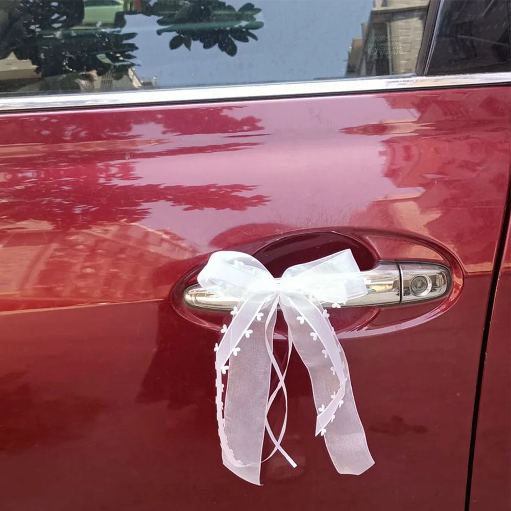 Nœud Blanc Minimaliste Voiture Mariage