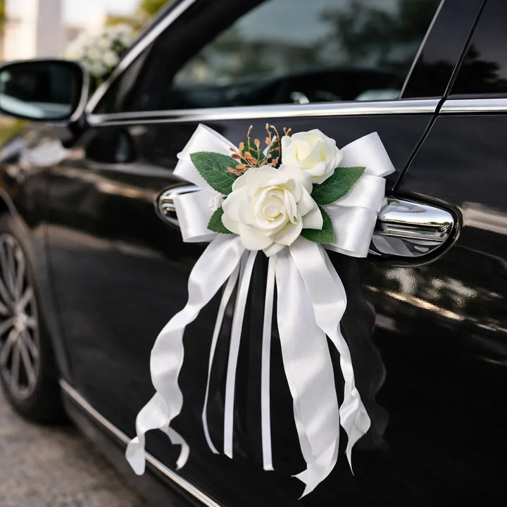 Nœud Blanc Voiture Mariage à Fleur