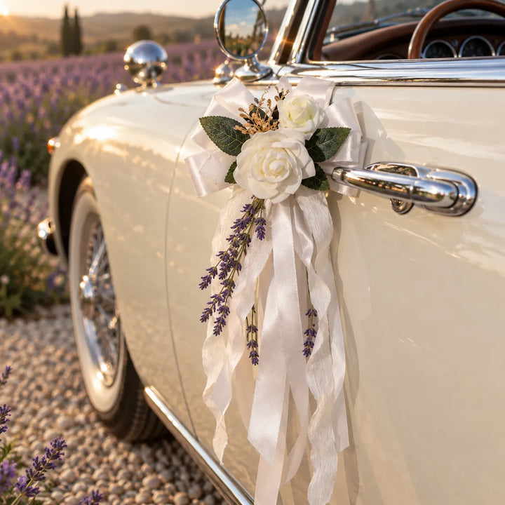 Nœud Blanc Voiture Mariage à Fleur Design