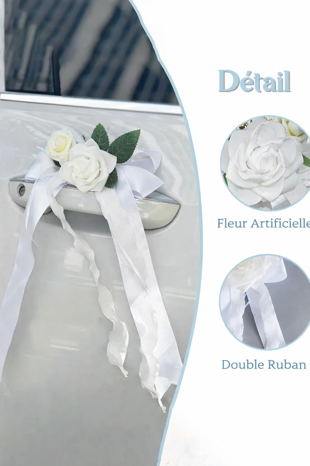 Nœud Blanc Voiture Mariage à Fleur Dimensions Minimaliste