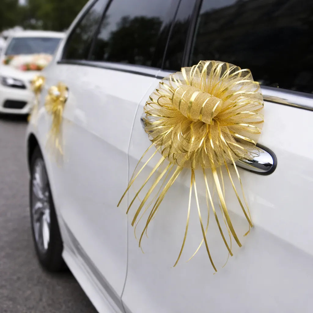 Nœud Déco Voiture Doré Scintillant 