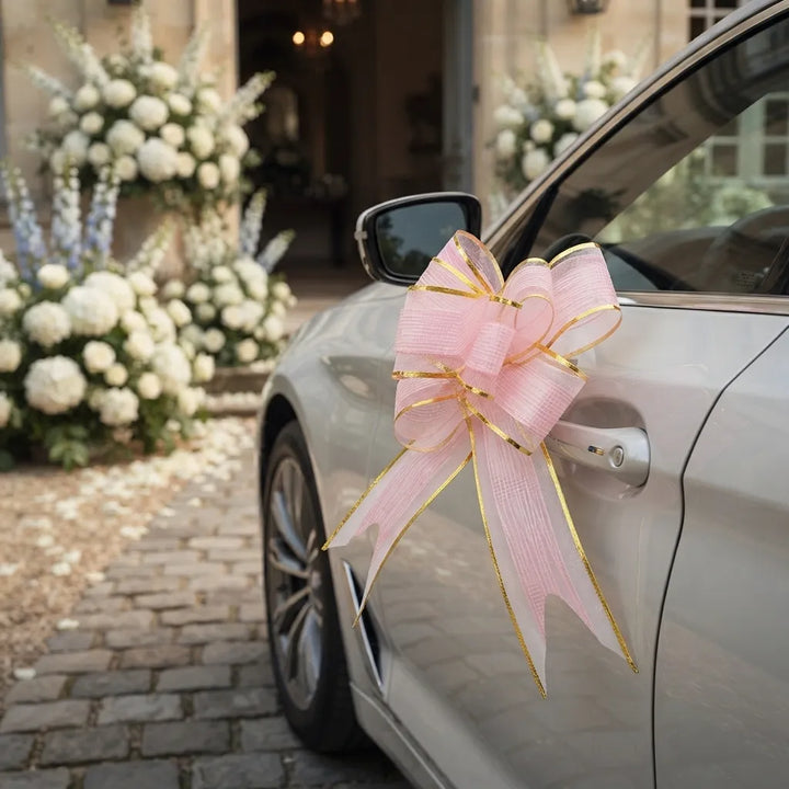 Nœud Décoratif Rose et Doré Voiture Mariage Cool