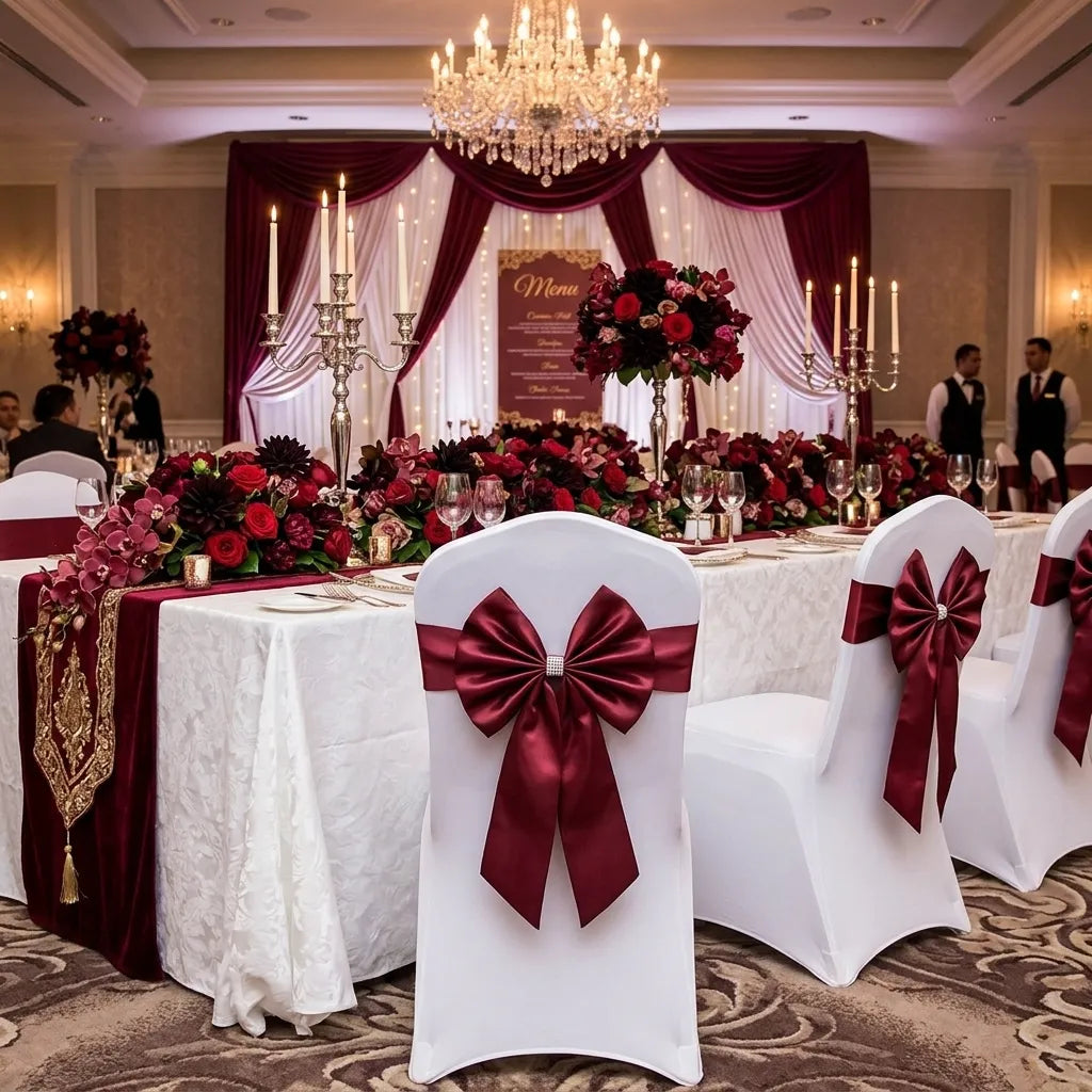 Nœud Décoration de Chaise Mariage Bordeaux Unique
