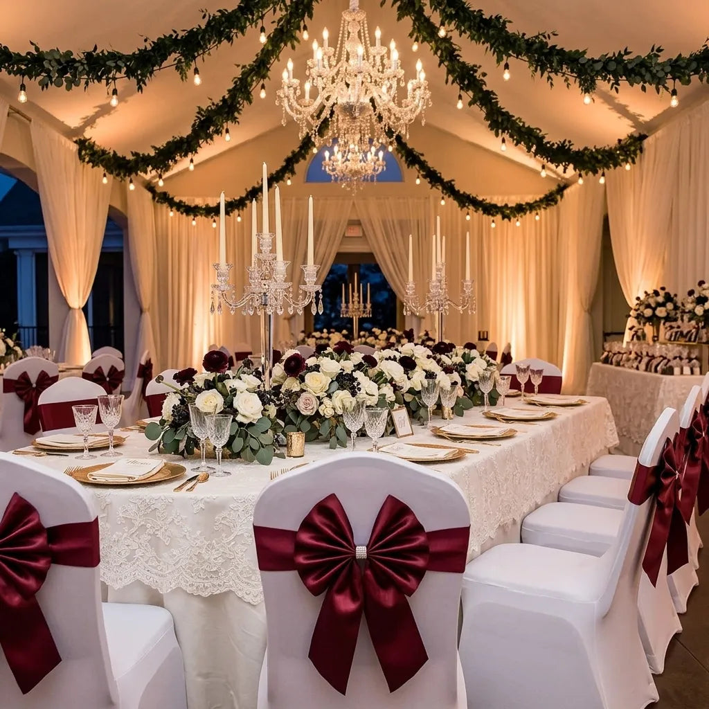 Nœud Décoration de Chaise Mariage Bordeaux élégant