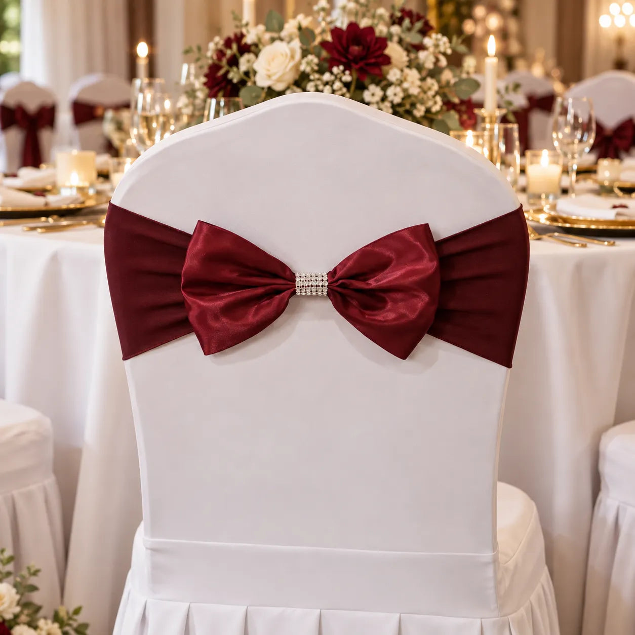 Nœud Papillon de Chaise Mariage Bordeaux raffiné