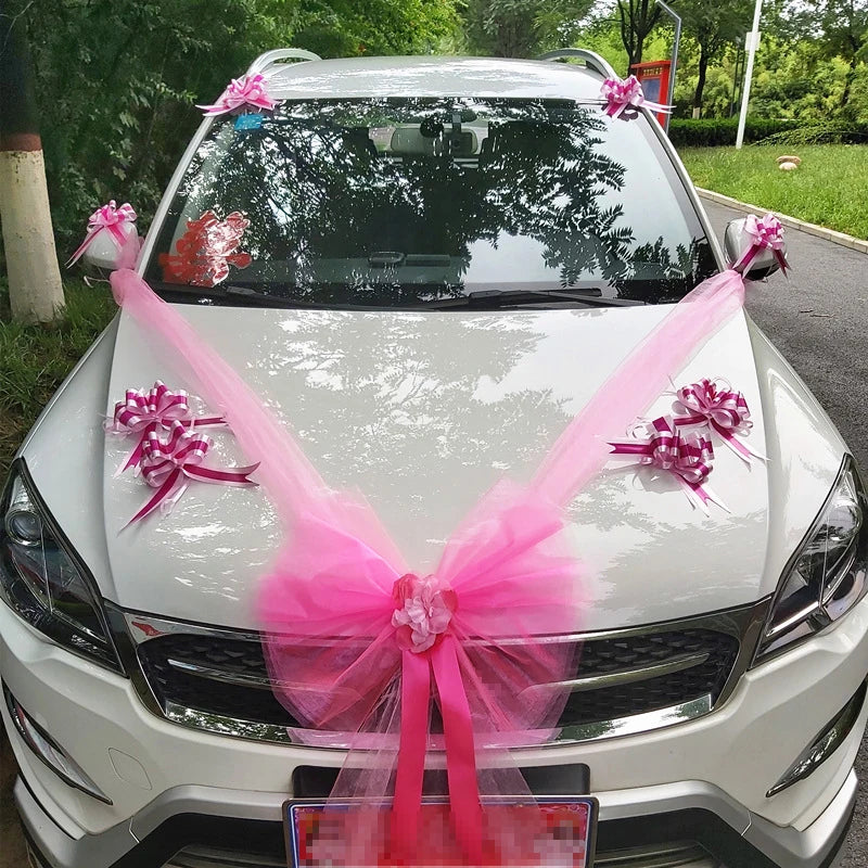 Nœud Rose à Ruban pour Voiture Mariage Chic