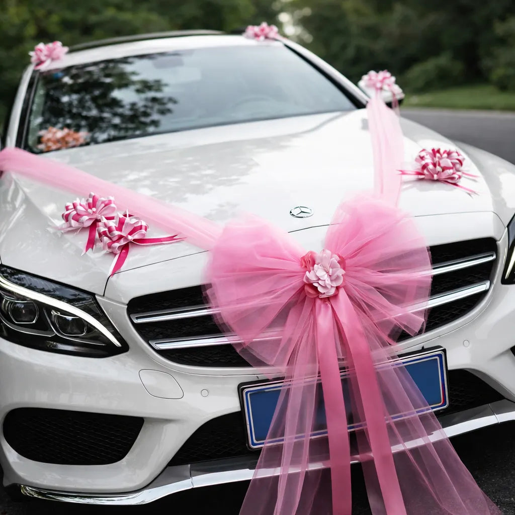 Nœud Rose à Ruban pour Voiture Mariage Raffiné