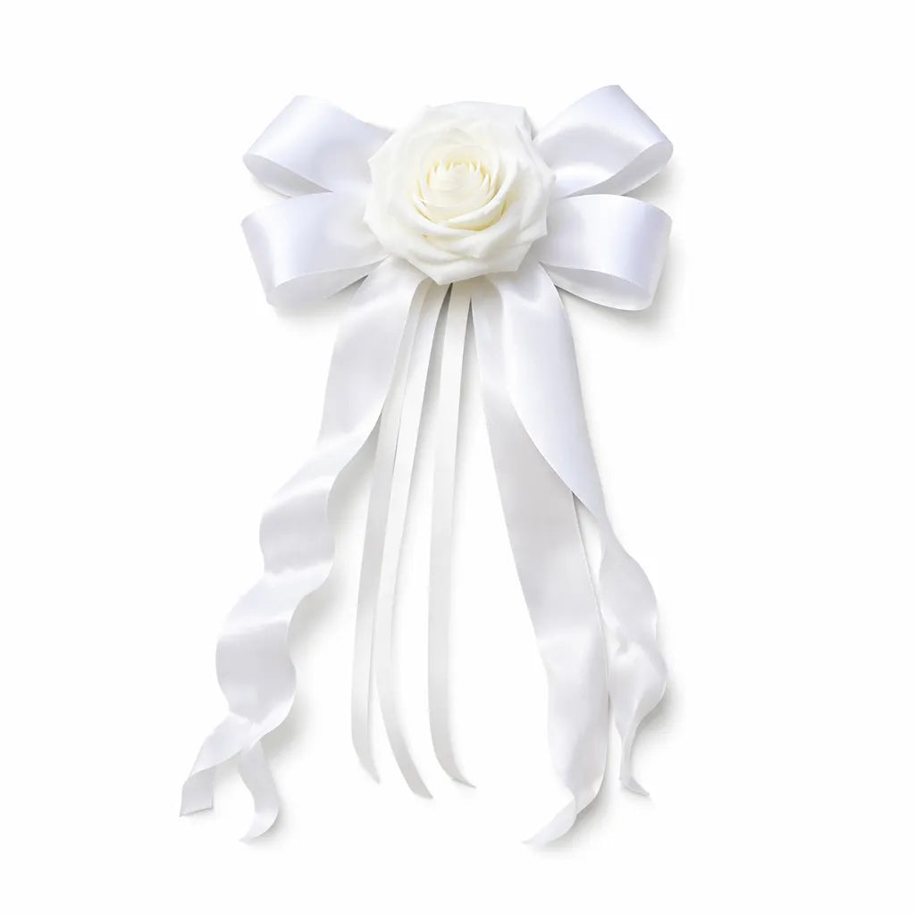 Nœud Ruban à Rose Blanche Pour Voiture Mariage Design
