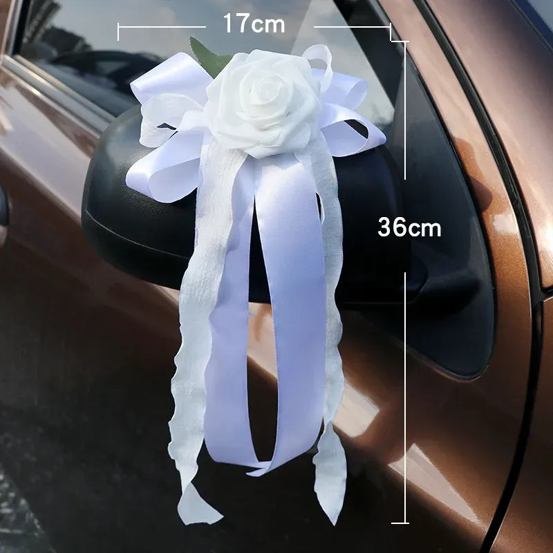 Nœud Ruban à Rose Blanche Pour Voiture Mariage Dimensions