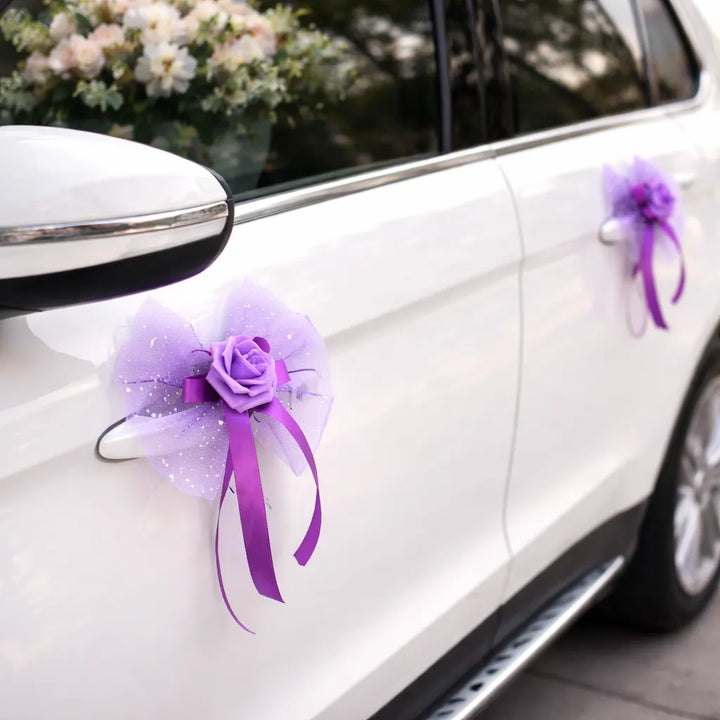 Nœud Violet Voiture Mariage Elégant