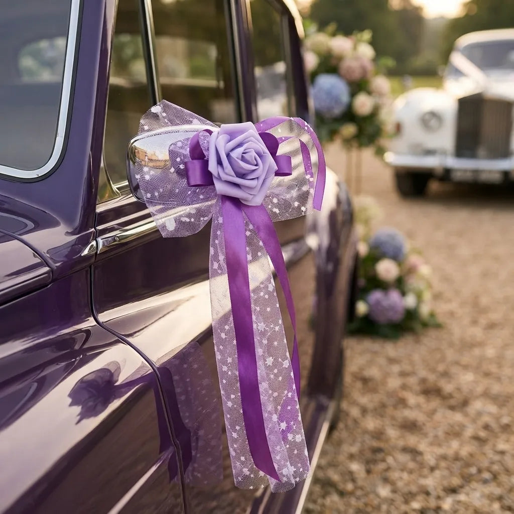 Nœud Violet Voiture Mariage Elégant Raffiné