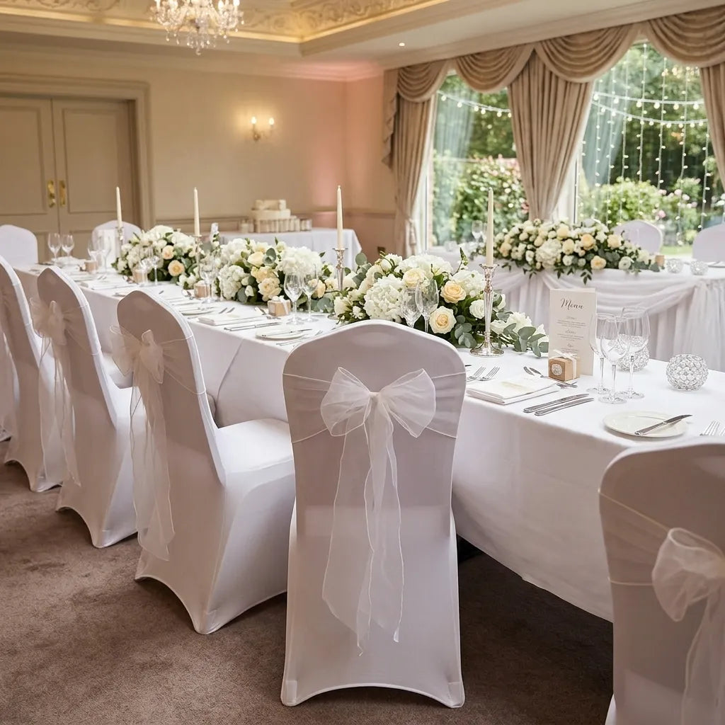 Nœud de Chaise Mariage Blanc en Organza Elégant