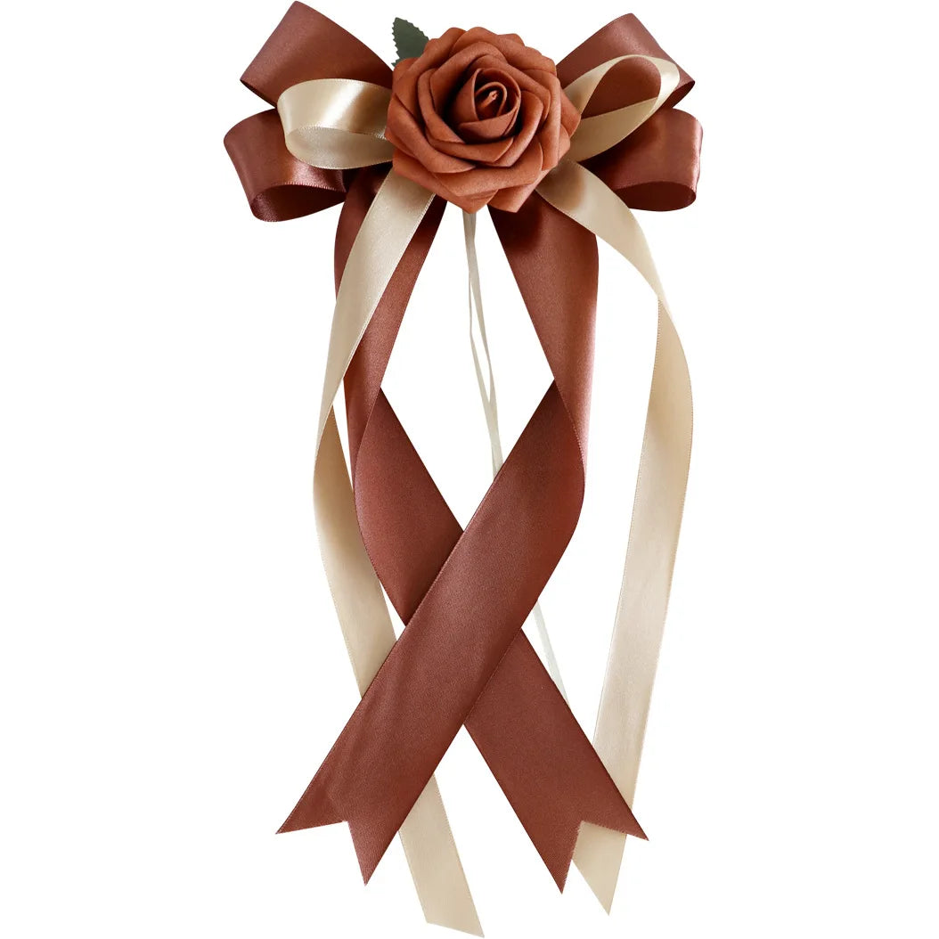 Nœud de Ruban Marron à Rose bohème