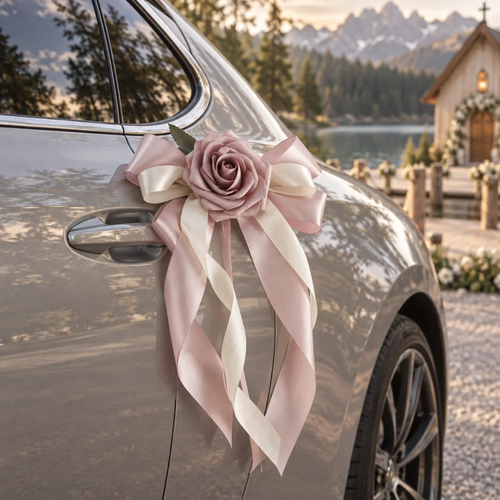 Nœud de Ruban à Rose pour Voiture Mariage Féminine