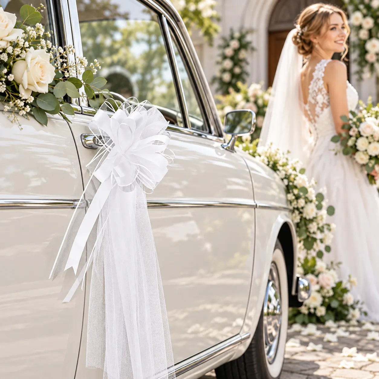 Nœud en Tulle Voiture Mariage romantique