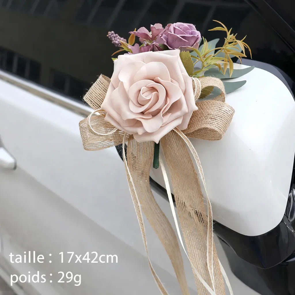 Nœuds Fleurs Rose Voiture Mariage élégant