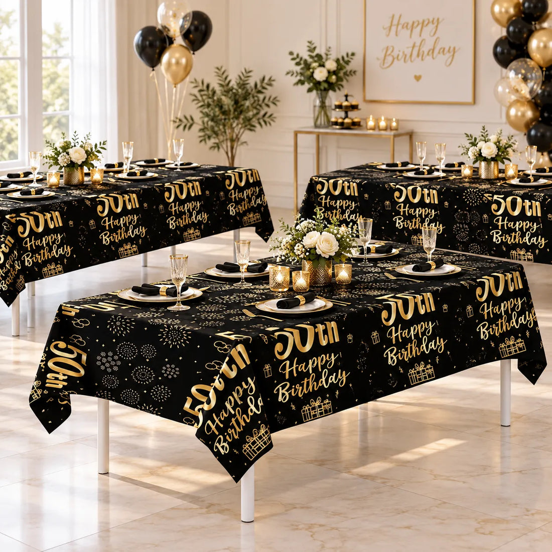 Nappe Anniversaire 50th Noire et Doré