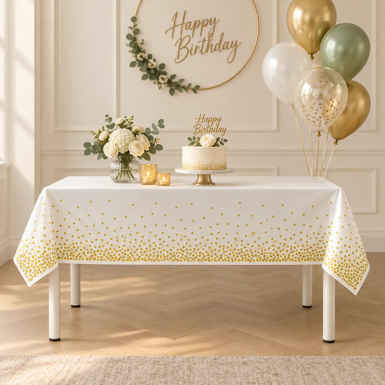 Nappe Anniversaire Blanc Et Doré Belle